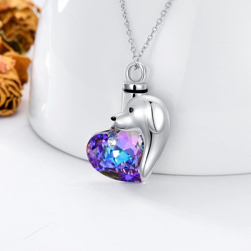 Sterling Silver Heart Crystal Dog Urn Necklace For Ashes-4