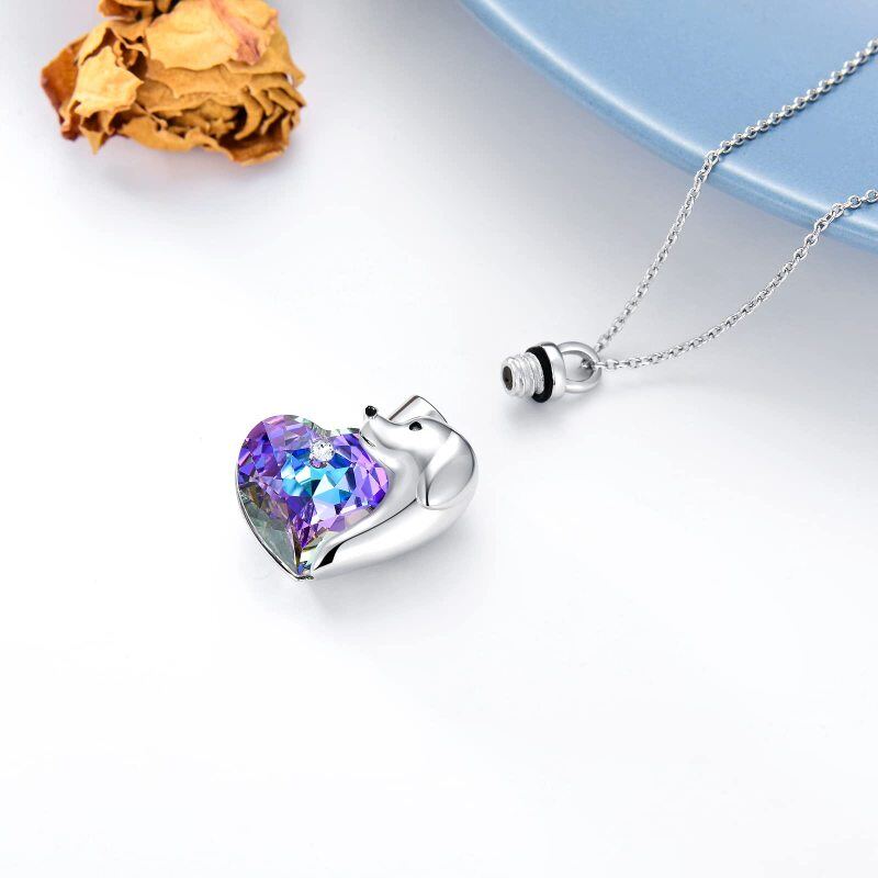 Sterling Silver Heart Crystal Dog Urn Necklace For Ashes-5