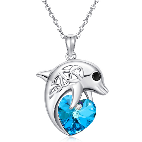 Collana con ciondolo a forma di cuore e delfino in cristallo in argento sterling