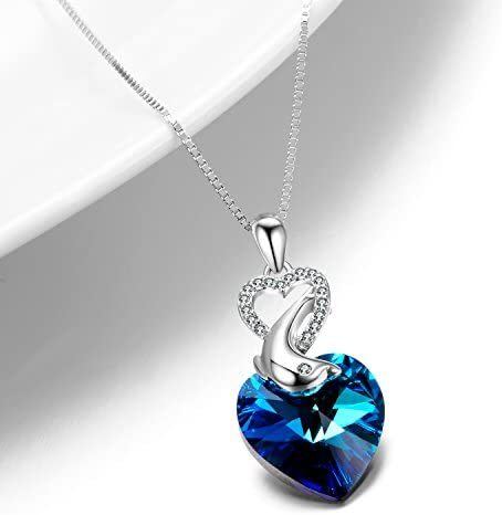 Collana da donna con ciondolo a forma di delfino in cristallo a cuore in argento sterling-3