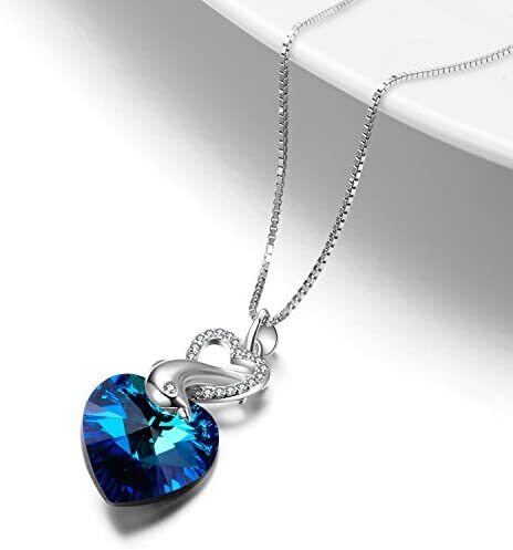 Sterling Silver Heart Crystal With Dolphin Pendant Necklace For Women-4