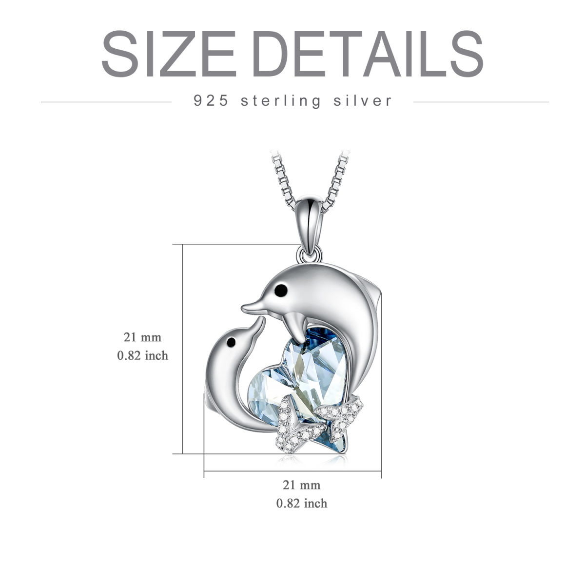 Sterling Silver Heart Crystal With Zircon Dolphin Pendant Necklace For Women-5