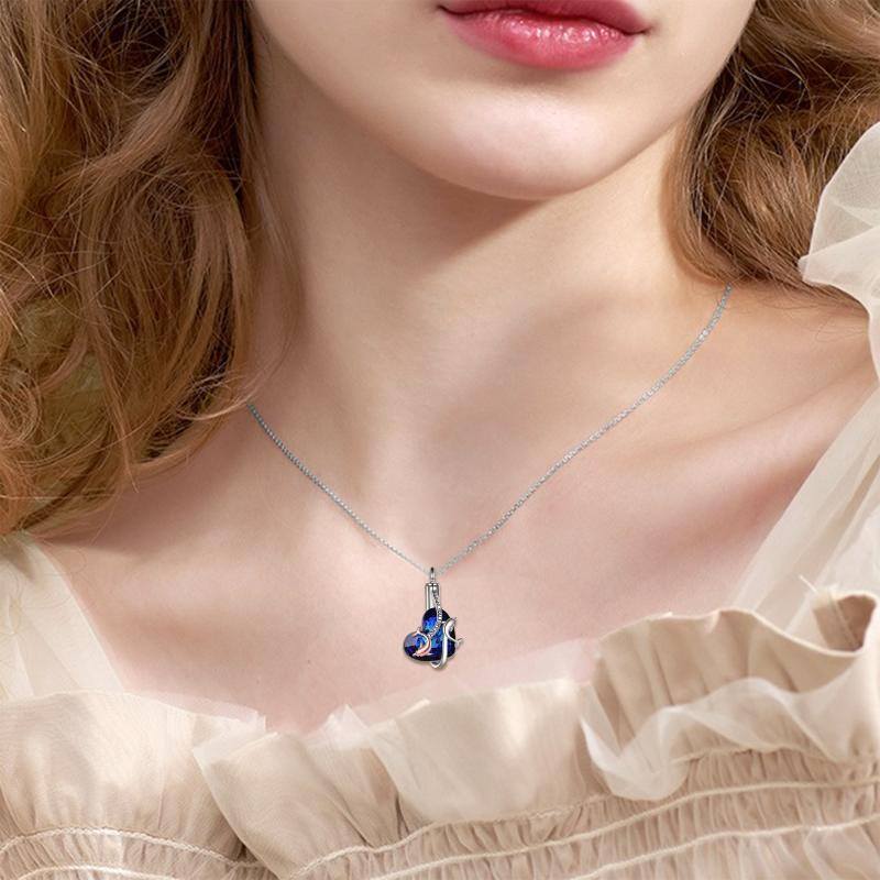 Colar de urna de golfinho de cristal de coração de prata esterlina para cinzas com palavra gravada-2