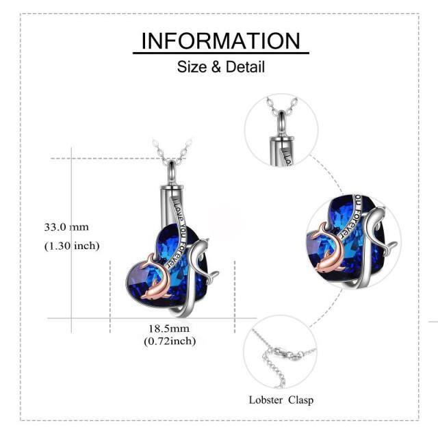 Collana d'argento a forma di cuore con delfino e urna a forma di cuore per le ceneri con parola incisa-6