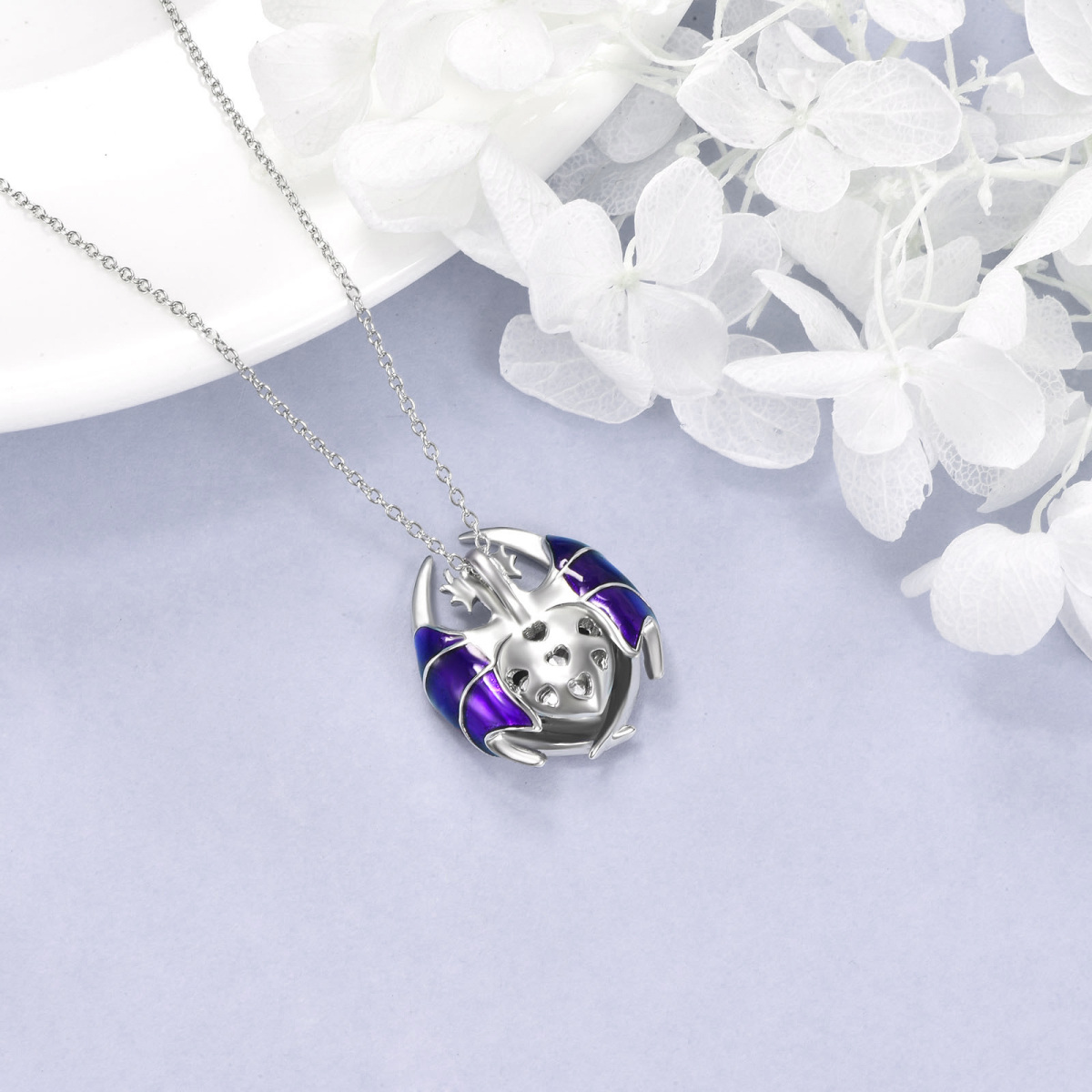 Sterling Silver Heart Purple Crystal Dragon & Heart Pendant Necklace-4