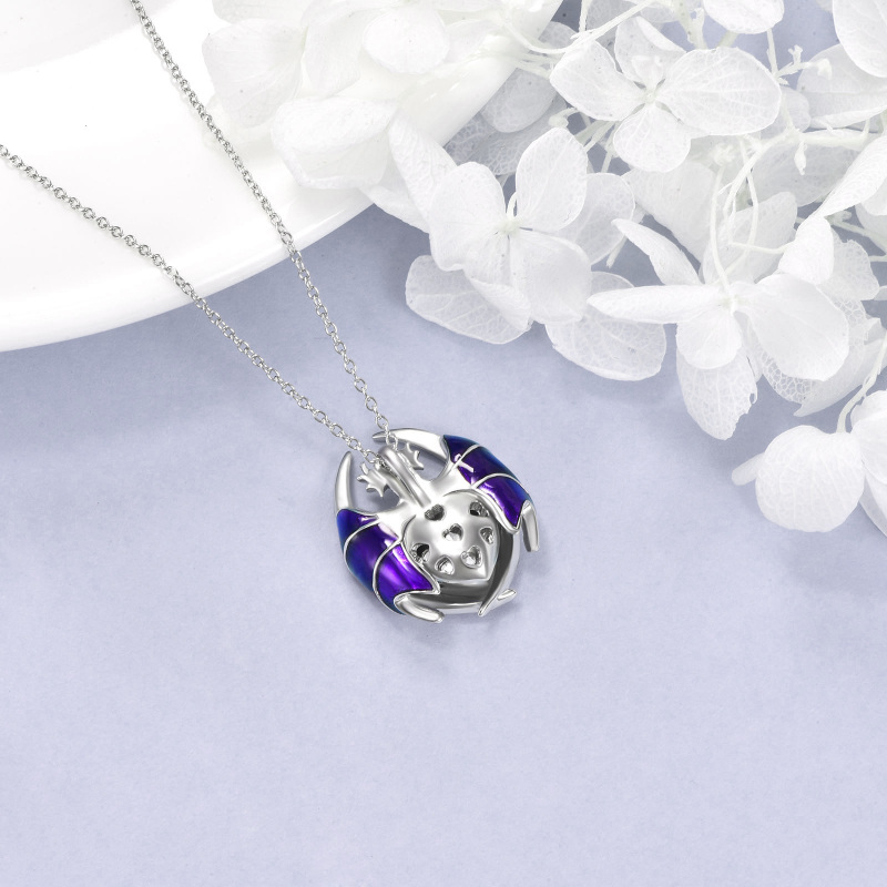 Collana con ciondolo a forma di drago e cuore in cristallo viola con cuore in argento sterling-4