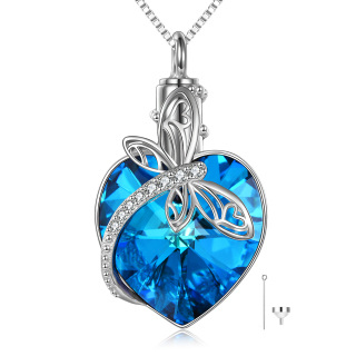 Sterling Silver Heart Shaped Crystal Dragonfly & Heart Urn Necklace for Ashes-4