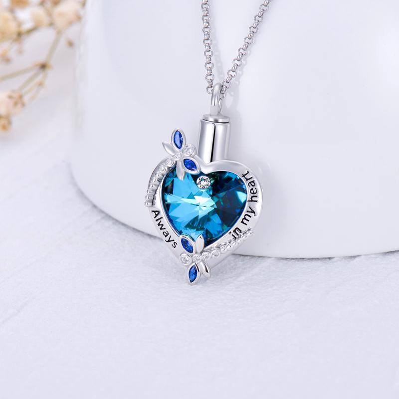 Sterling Silver Heart Crystal Dragonfly Urn Necklace For Ashes With Engraved Word For Women-3