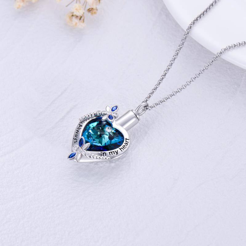Sterling Silver Heart Crystal Dragonfly Urn Necklace For Ashes With Engraved Word For Women-4