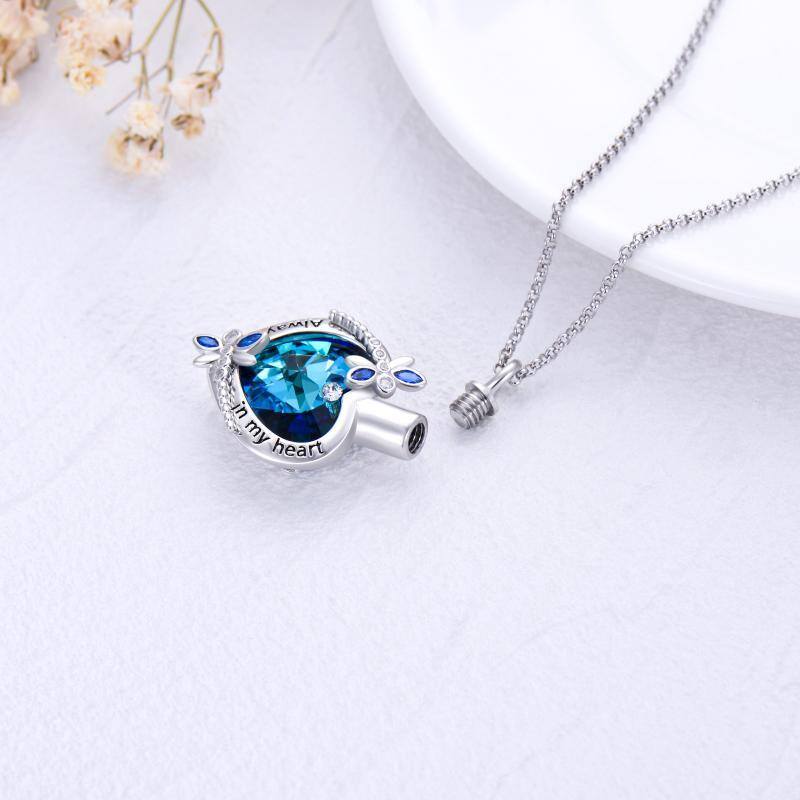 Sterling Silver Heart Crystal Dragonfly Urn Necklace For Ashes With Engraved Word For Women-5