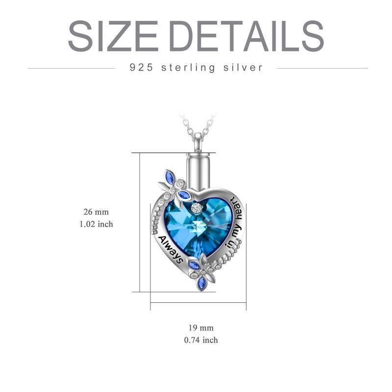 Sterling Silver Heart Crystal Dragonfly Urn Necklace For Ashes With Engraved Word For Women-6
