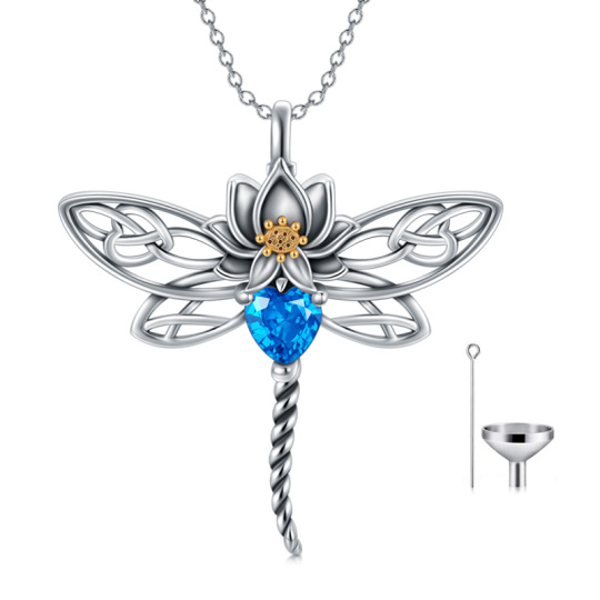 Sterling zilveren hartvormige kristal Dragonfly Urn ketting voor as