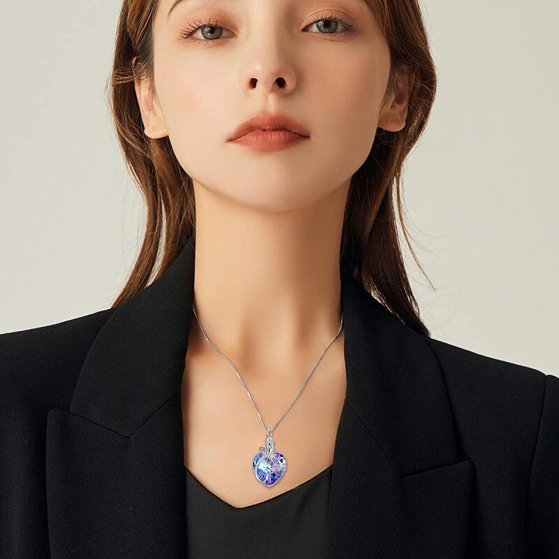 Collana d'argento a forma di cuore con libellula di cristallo e urna a forma di cuore per le ceneri-2