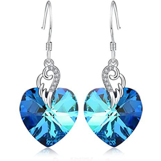 Sterling Silver Heart Crystal Heart With Angel Wings Drop Earrings For Women-9