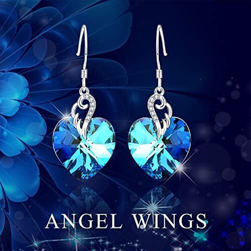 Pendientes colgantes de plata de ley con forma de corazón y cristal con alas de ángel para mujer-5