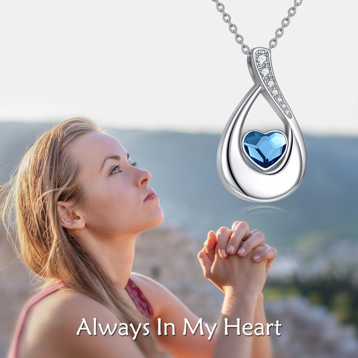 Sterling Silver Heart Shaped Crystal Drop Shape & Infinity Symbol Urn Necklace for Ashes-3