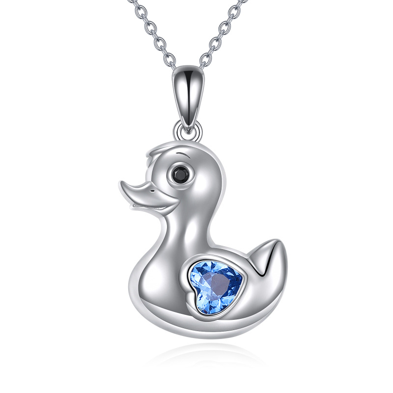 Sterling Silver Heart Crystal Duck Pendant Necklace For Women-10