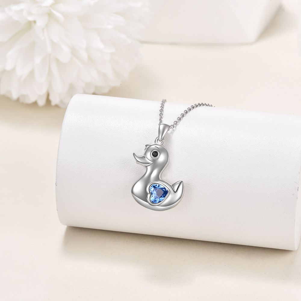 Colar com pingente de pato de cristal de coração em prata esterlina para mulheres-3