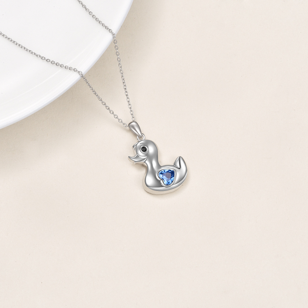 Colar com pingente de pato de cristal de coração em prata esterlina para mulheres-4