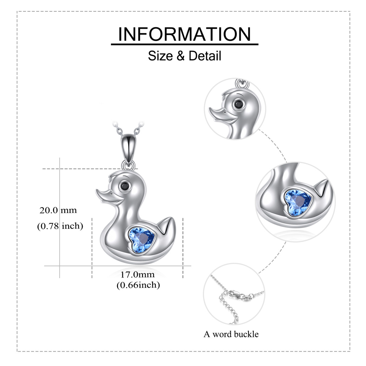 Sterlingsilber-Herz-Kristall-Enten-Anhänger-Halskette für Damen-5