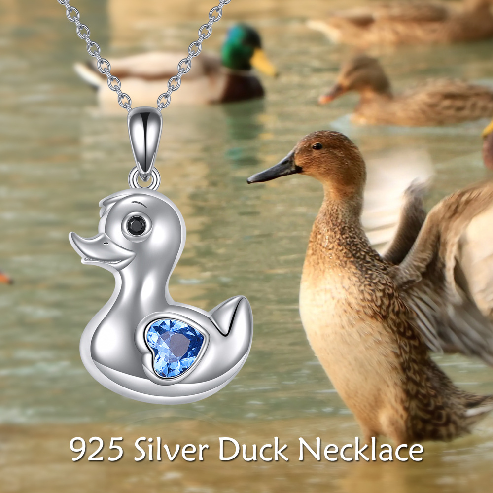 Colar com pingente de pato de cristal de coração em prata esterlina para mulheres-6