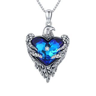 Sterling Silver Heart Crystal Eagle & Heart Pendant Necklace For Unisex-3