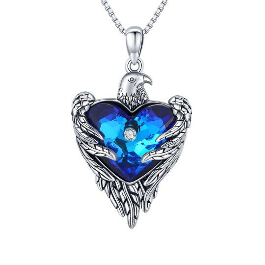 Sterling Silver Heart Crystal Eagle & Heart Pendant Necklace For Unisex