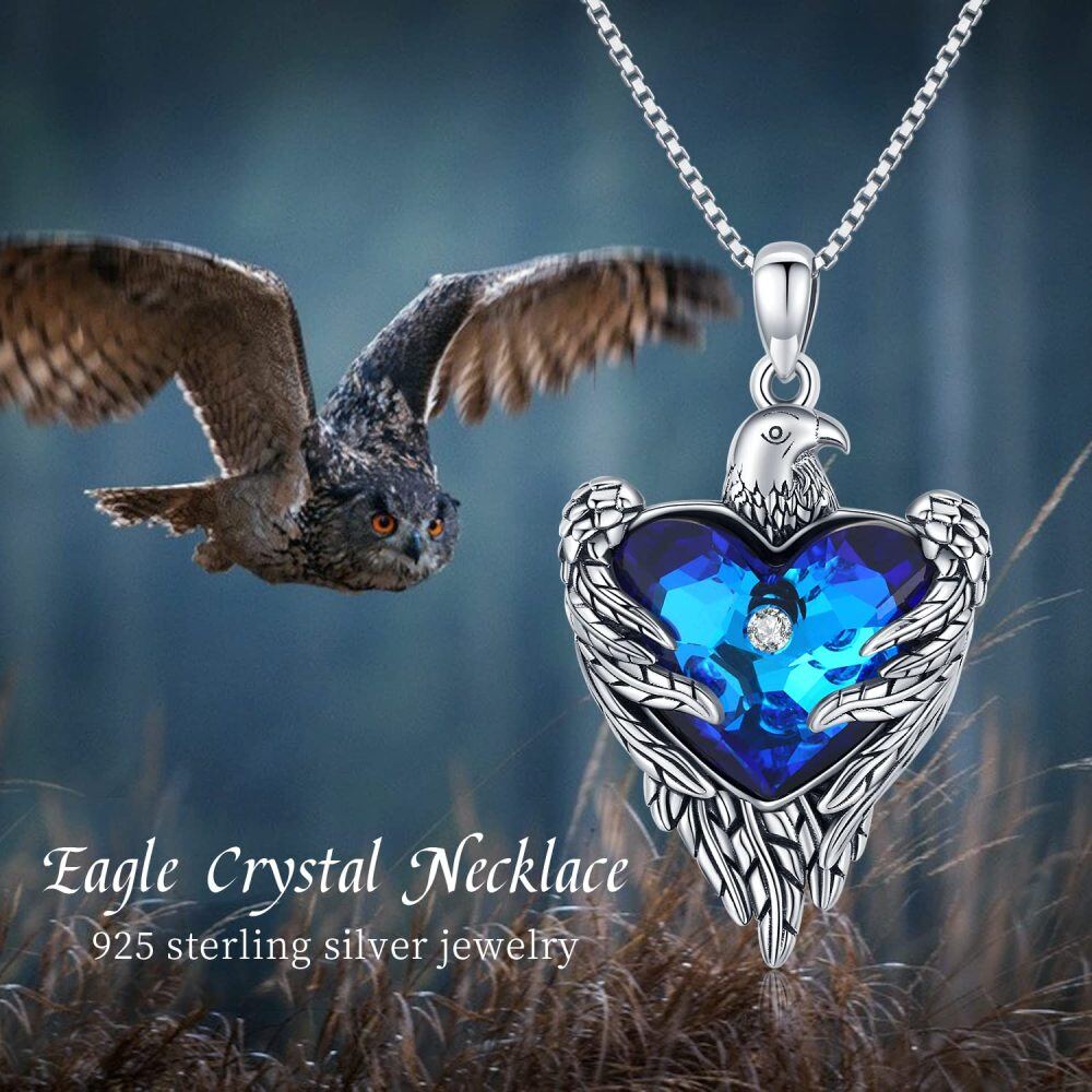 Sterling Silver Heart Crystal Eagle & Heart Pendant Necklace For Unisex-7