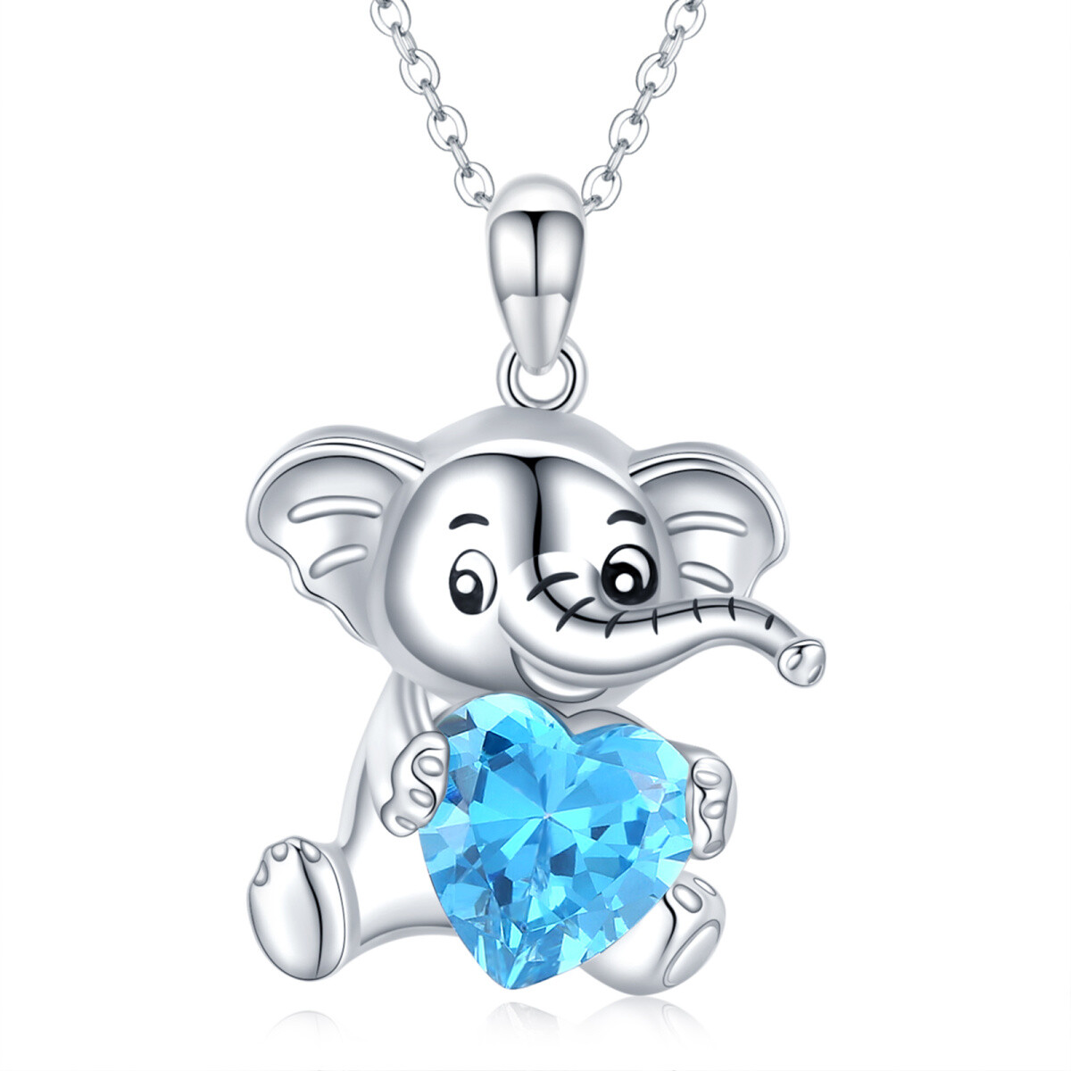 Sterling Silver Blue Crystal Elephant Heart Pendant Necklace For Girl-1