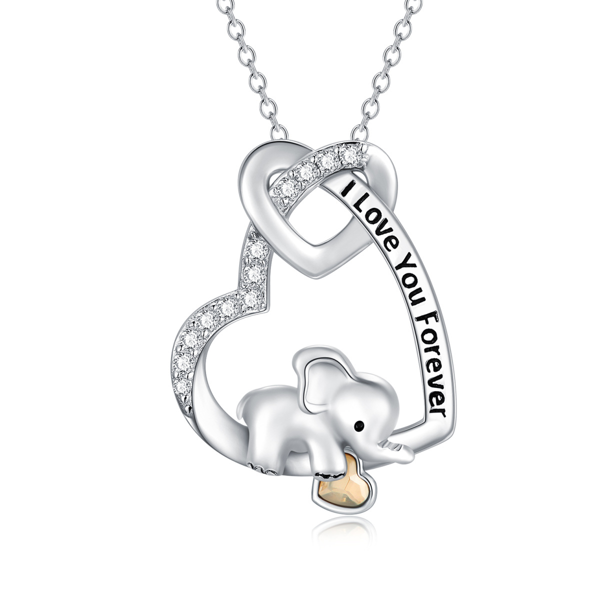 Sterling Silver Heart Love Knot Elephant Necklace With Yellow Crystal Engraved I Love You Forever-1