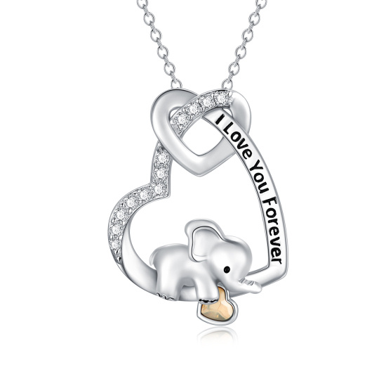 Colar de elefante com nó de amor em prata esterlina com cristal amarelo gravado eu te amo para sempre