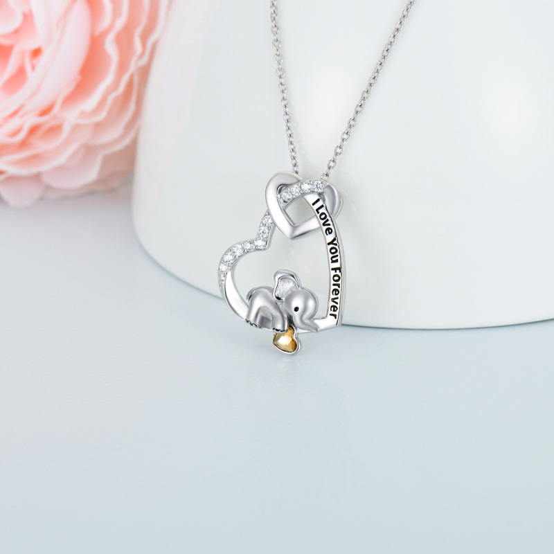 Naszyjnik ze srebrnym sercem i węzłem miłosnym w kształcie słonia z wygrawerowanym żółtym kryształem Kocham cię na zawsze-3