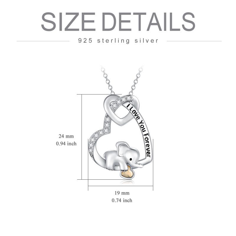Naszyjnik ze srebrnym sercem i węzłem miłosnym w kształcie słonia z wygrawerowanym żółtym kryształem Kocham cię na zawsze-5