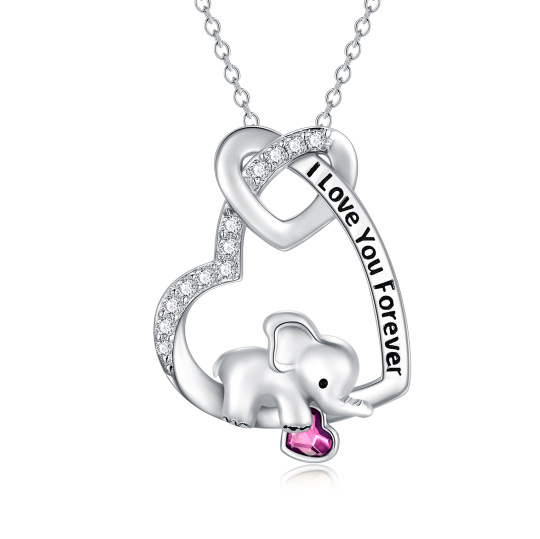 Colar de elefante com nó de amor em prata esterlina com cristal roxo gravado eu te amo para sempre