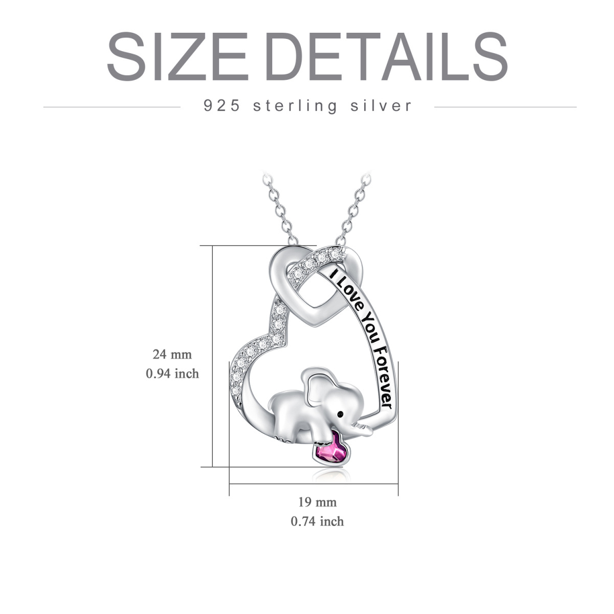 Sterling Silver Heart Love Knot Elephant Necklace With Purple Crystal Engraved I Love You Forever-5
