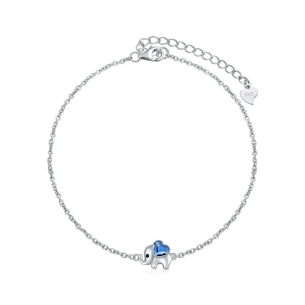 Sterling Silver Heart Shaped Crystal Elephant Single Layer Anklet-1