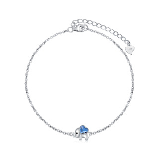 Sterling Silver Heart Shaped Crystal Elephant Single Layer Anklet-31