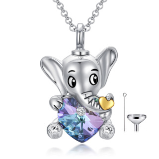 Sterling Silver Heart Shaped Crystal Elephant Urn Necklace for Ashes-10