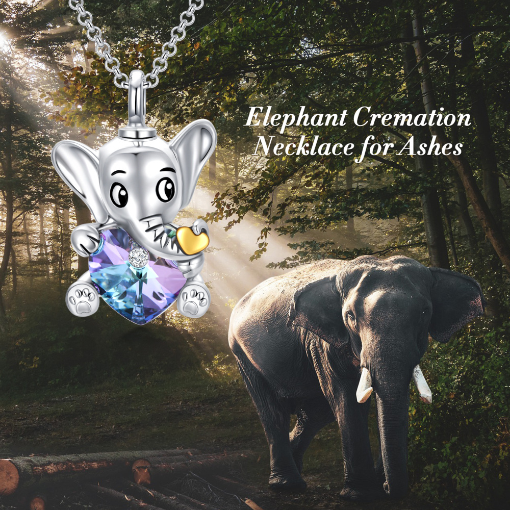 Sterling Silver Heart Shaped Crystal Elephant Urn Necklace for Ashes-3