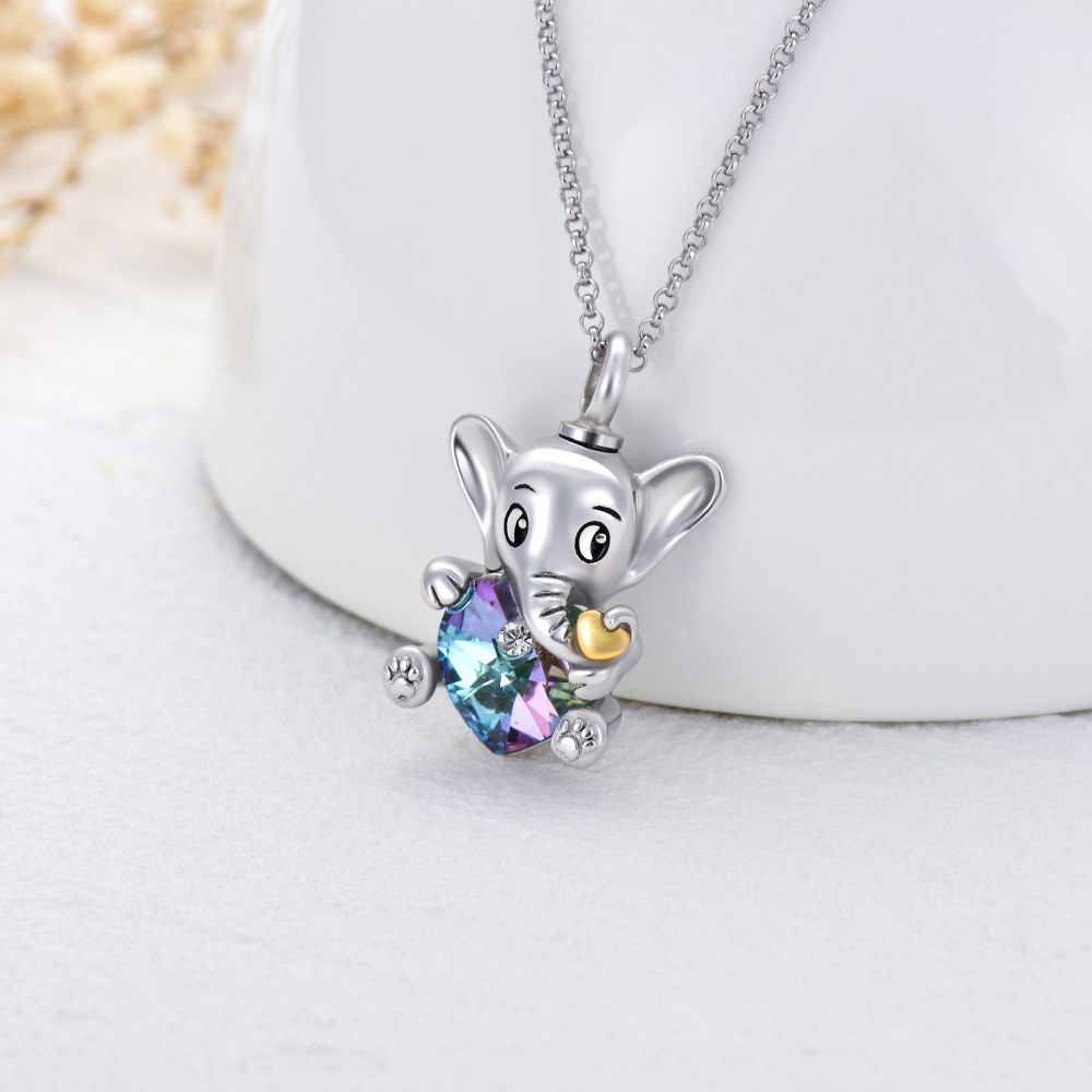 Sterling Silver Heart Shaped Crystal Elephant Urn Necklace for Ashes-4