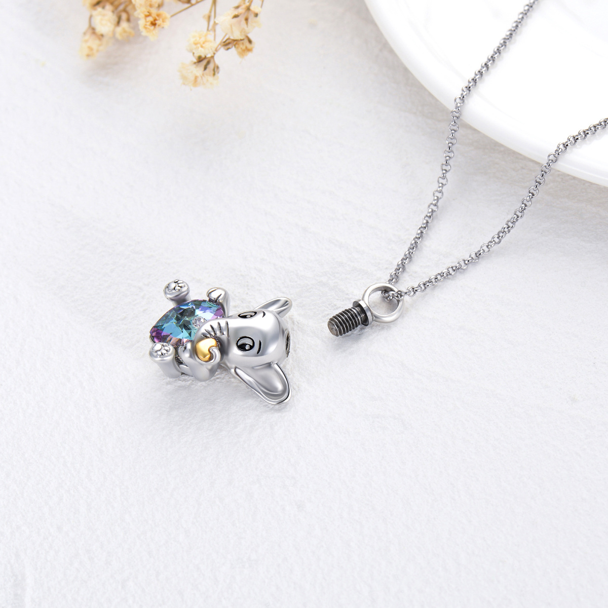 Sterling Silver Heart Shaped Crystal Elephant Urn Necklace for Ashes-5