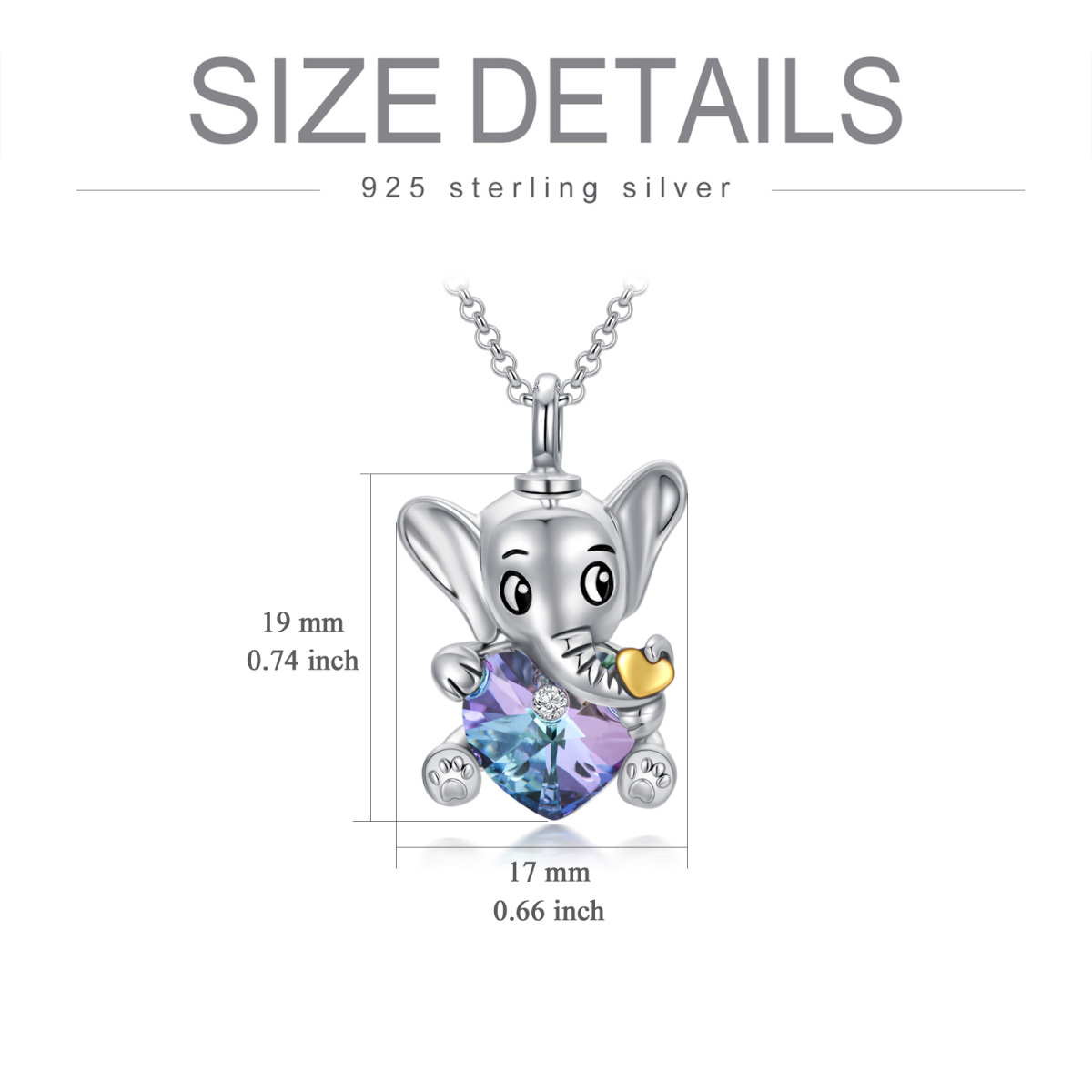 Sterling Silver Heart Shaped Crystal Elephant Urn Necklace for Ashes-6