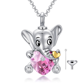 Sterling Silver Heart Shaped Crystal Elephant Urn Necklace for Ashes-58