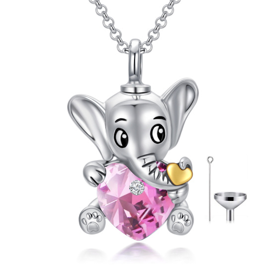 Collar Urna Elefante de Cristal en Plata de Ley con Forma de Corazón para Cenizas