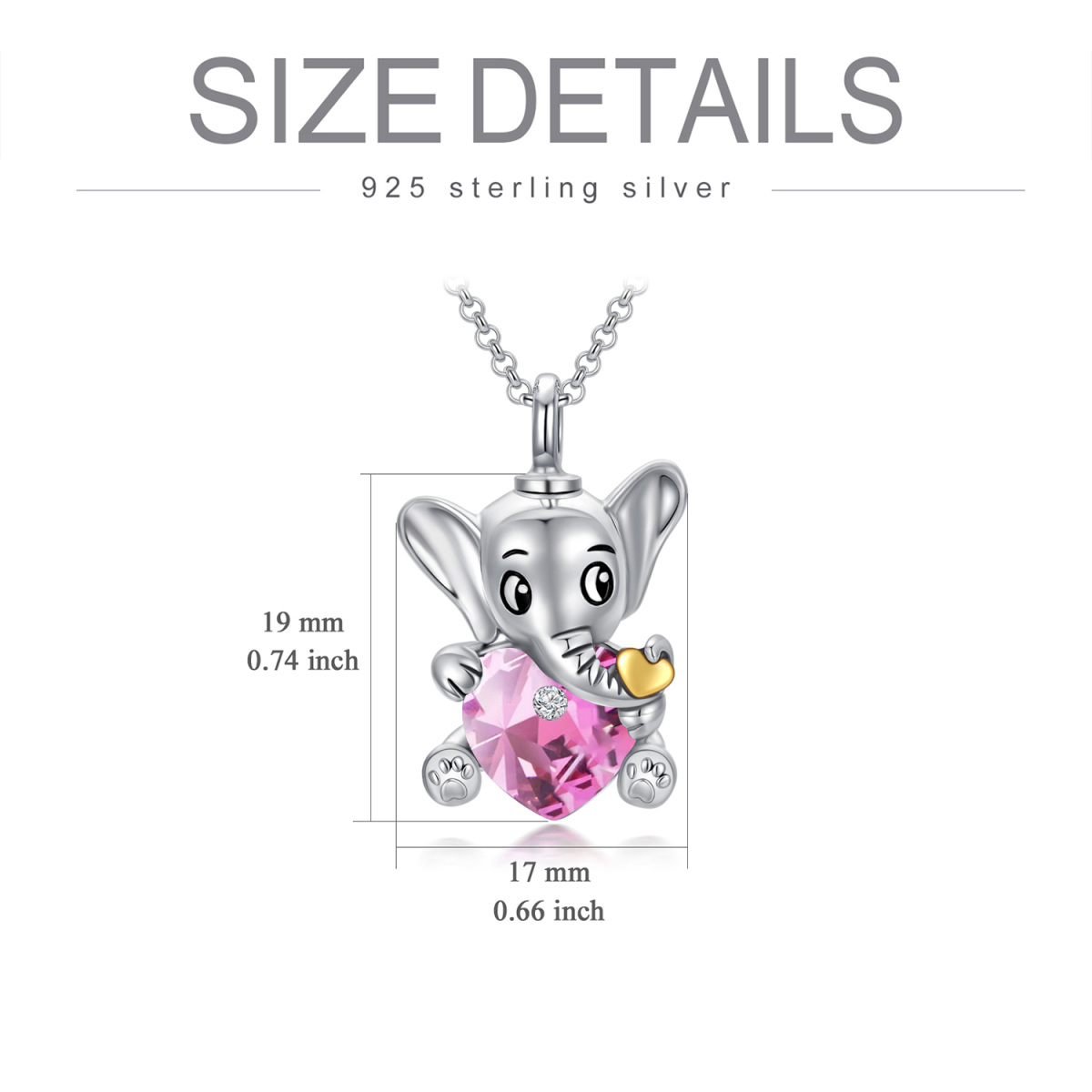 Collar Urna Elefante de Cristal en Plata de Ley con Forma de Corazón para Cenizas-5