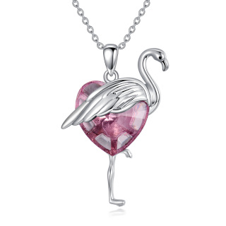 Sterling Silver Heart Crystal Flamingo Pendant Necklace For Women-3