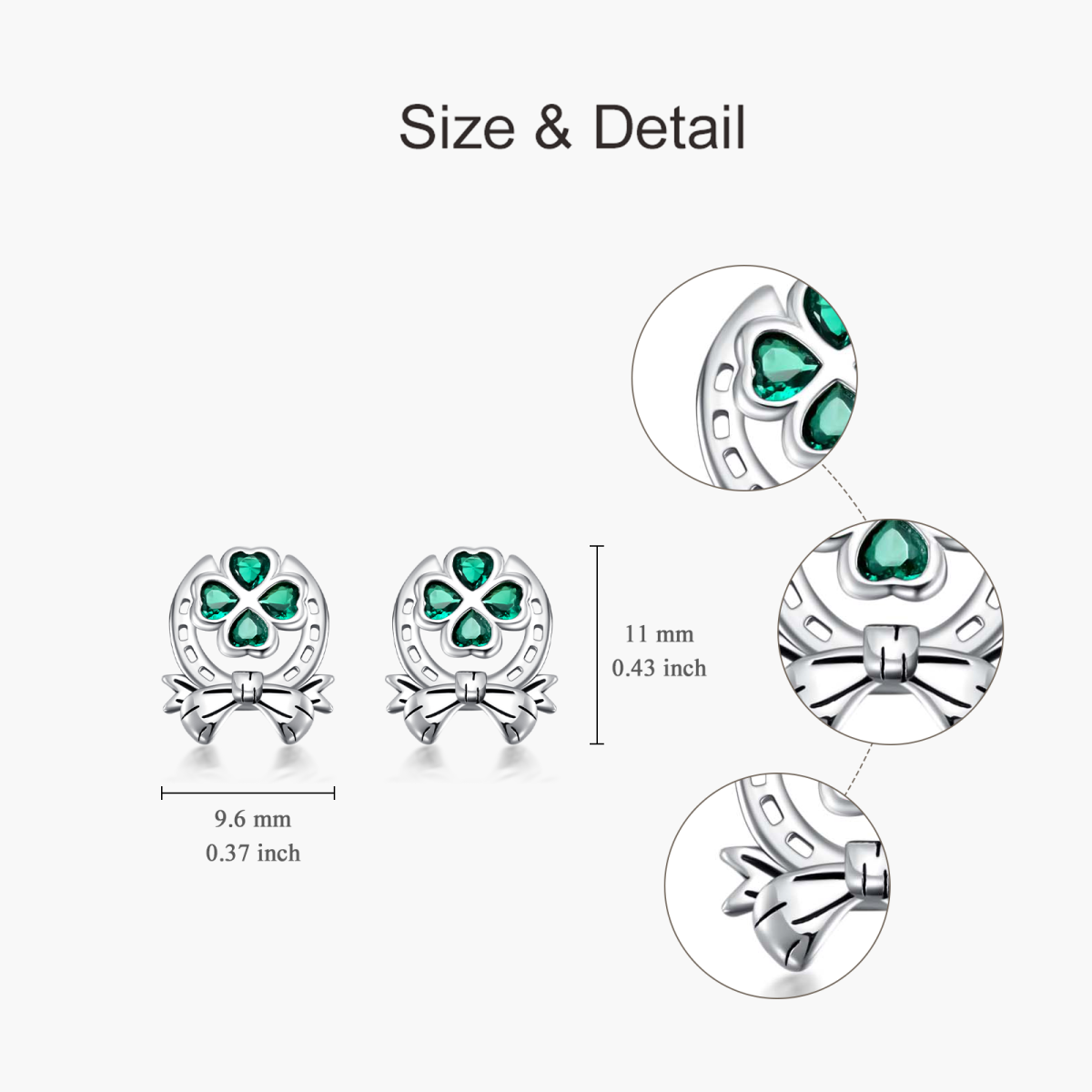 Pendientes de plata de ley con forma de corazón, trébol de cuatro hojas, lazo y herradura-5