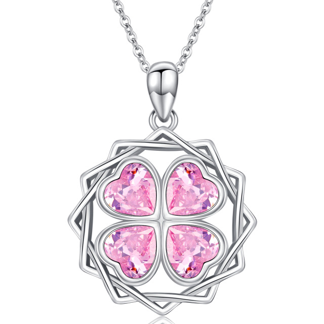 Collier en argent sterling avec pendentif en forme de coeur en cristal et trèfle à quatre-1