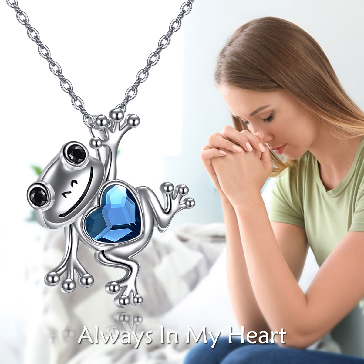 Sterling Silver Heart Shaped Crystal Frog Urn Necklace for Ashes-3