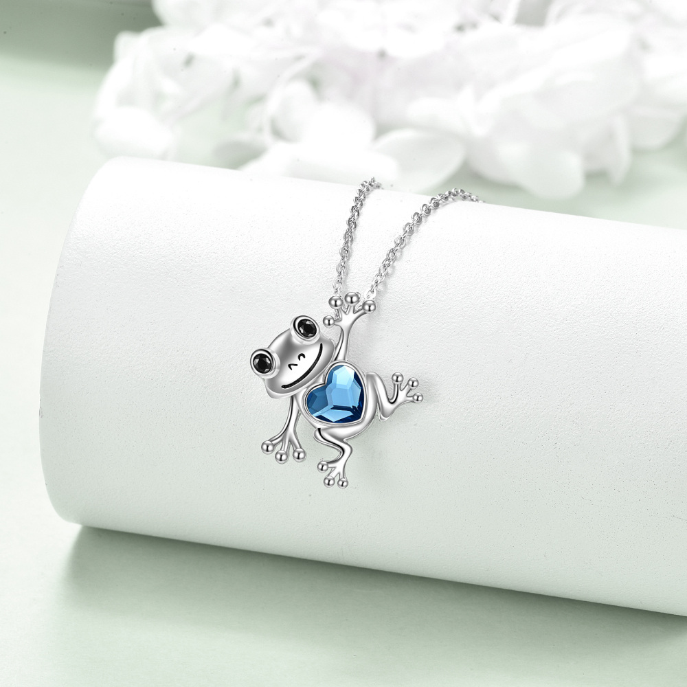 Sterling Silver Heart Shaped Crystal Frog Urn Necklace for Ashes-3